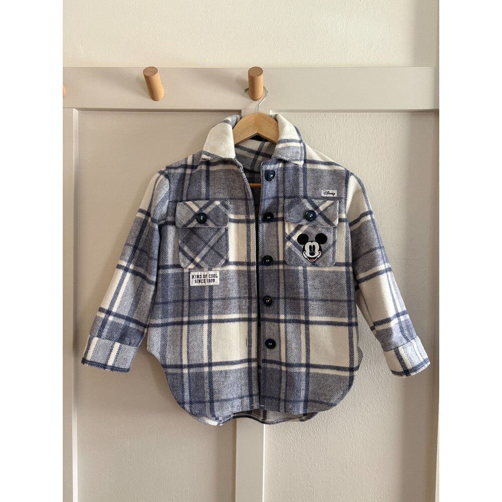 Disney Jr Size 7-8 Mickey Mouse Plaid Jacket Shacket thick button up Primark
